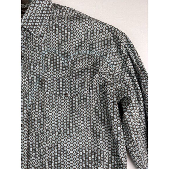 STETSON Pearl Snap Geometric Print Long Sleeve Western Shirt Brown/Teal Sz Large - Picture 3 of 11